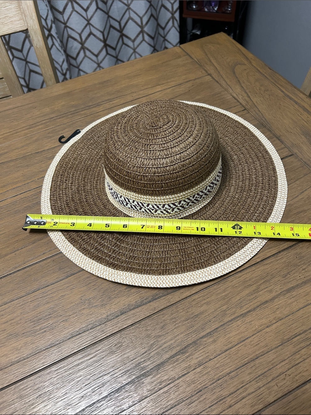 Brown Wide-Brim Straw Sun Hat with Cream Trim - Picture 3 of 5